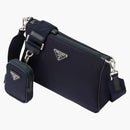 Prada Re-Nylon and Saffiano Leather (Removable Pouch) Shoulder Bag Navy