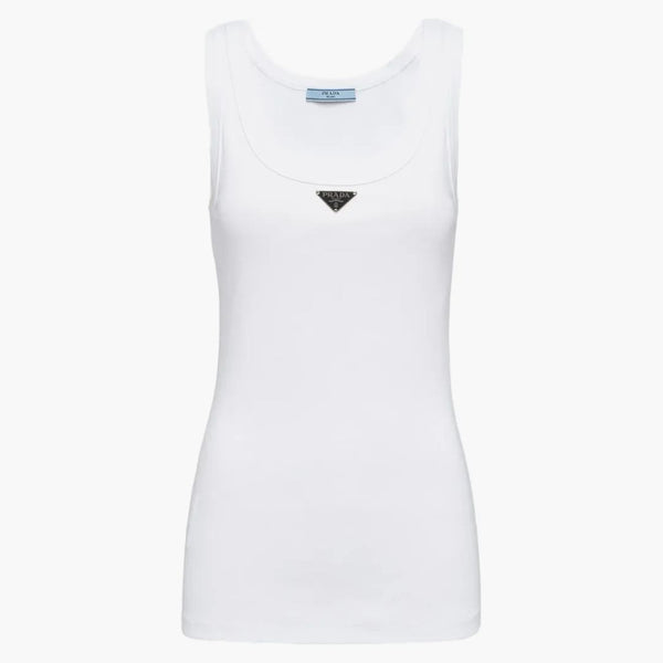 Prada Ribbed Knit Jersey Tank White