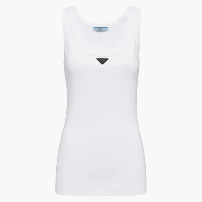 Prada Ribbed Knit Jersey Tank White