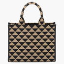 Prada Small Symbols Embroidered Fabric Handbag Black/Beige
