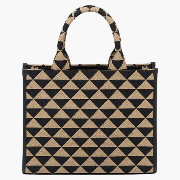 Prada Small Symbole Embroidered Fabric Handbag Black/beige