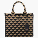 Prada Small Symbols Embroidered Fabric Handbag Black/Beige