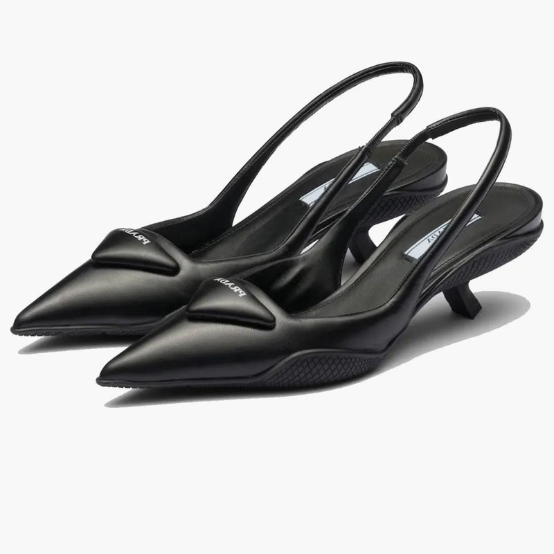 Prada Soft Padded Slingback Pumps Black Leather