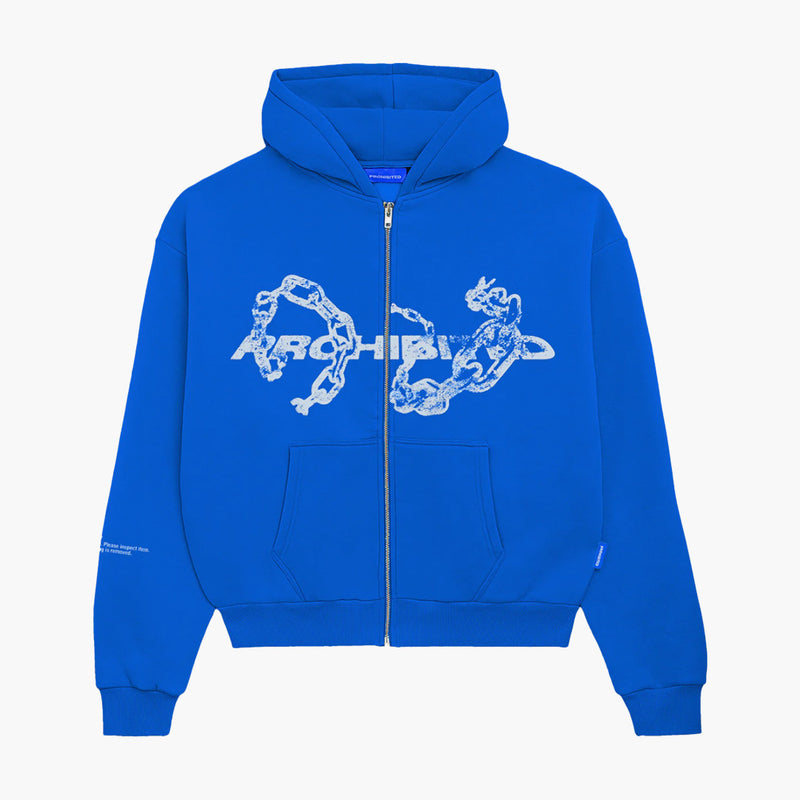 Prohibited Chains Zip Up Hoodie Blue