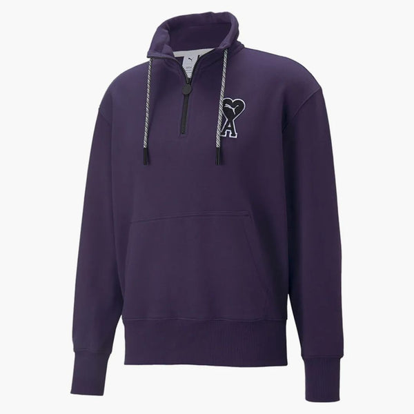 Puma x ami polovina zip mikina hluboká švestka