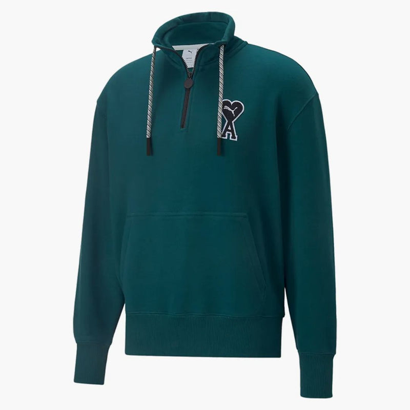 Puma x ami polovina zip mikina varsity zelená