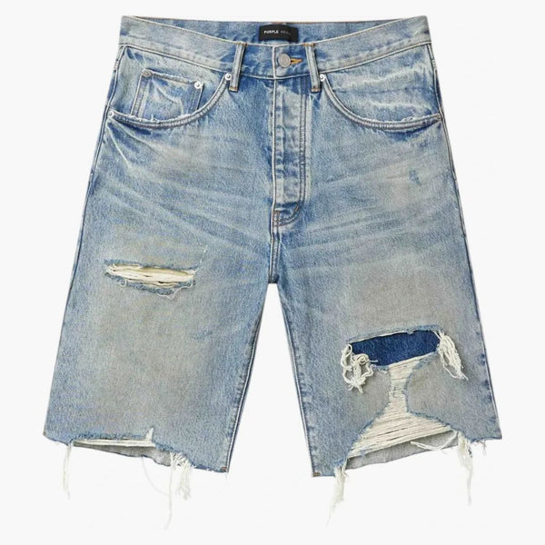 Purple Brand Faros Rip Patched Shorts Indigo