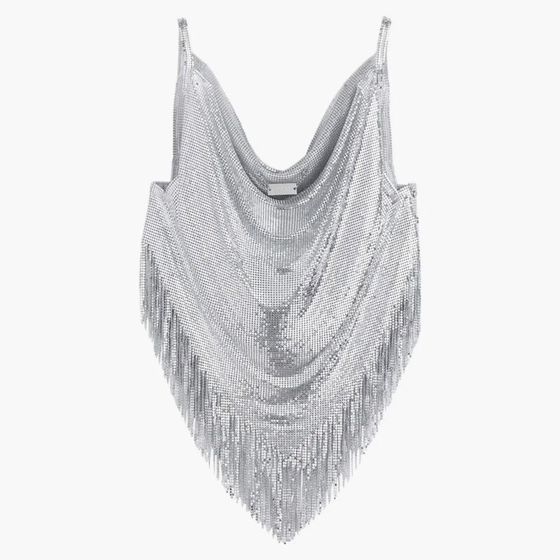 Rabanne H&M Metal-Mesh Top With Fringe Silver