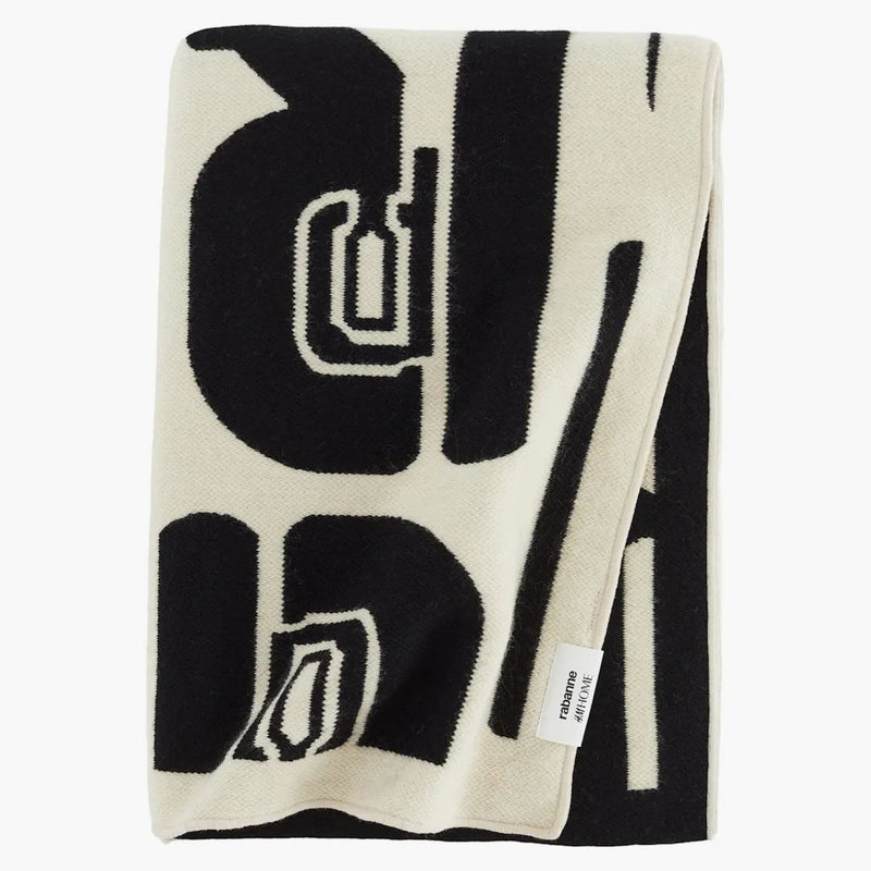 Rabanne H&M Wool-Blend Logo Throw Beige/Black