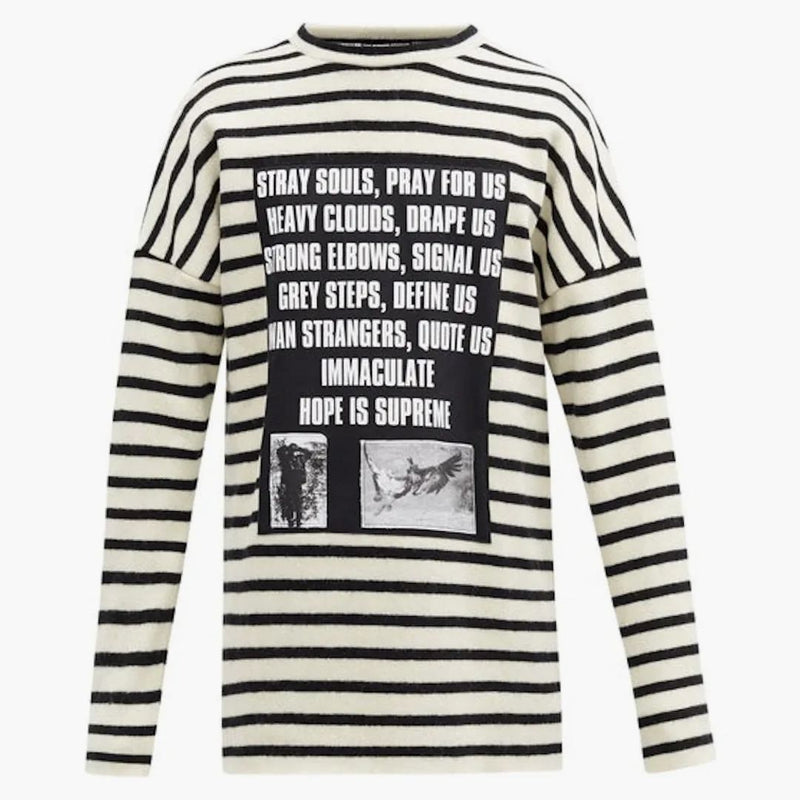 Raf Simons Archive Redux SS02 Poem Panel Striped Brushed Wool Sweater White/Black