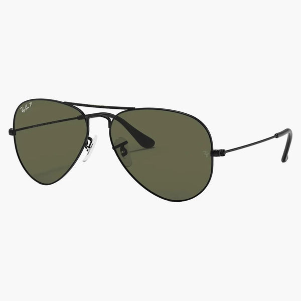 Ray-ban Aviator Classic Polarized Sunglasses Polished Black Frame/green Lens (rb3025 002/58 58-14)
