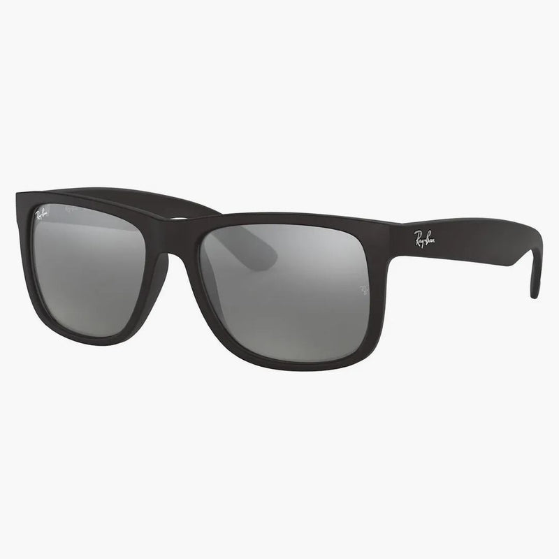 Ray-ban Justin Rubberised Sunglasses Black/mirrored Grey/silver (rb4165 622/6g 51)