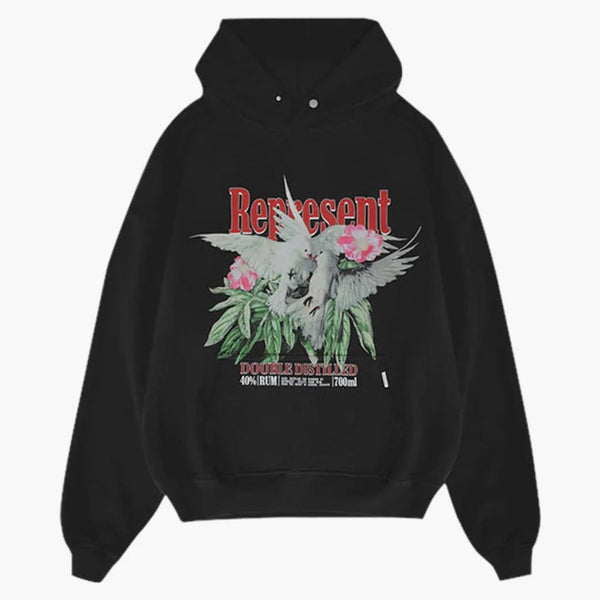 Representera dubbel destillerad hoodie av svart