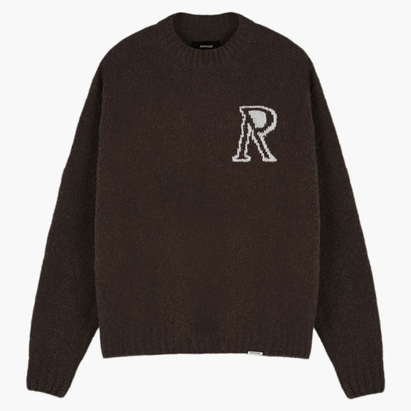 Representera initial boucle stickad tröja brun/vit