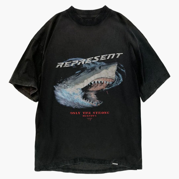 Represent Only The Strong Survive Shark T-shirt Vintage Black