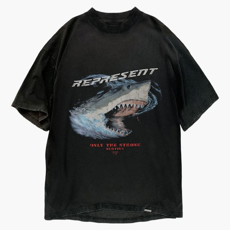 Represent Only The Strong Survive Shark T-shirt Vintage Black