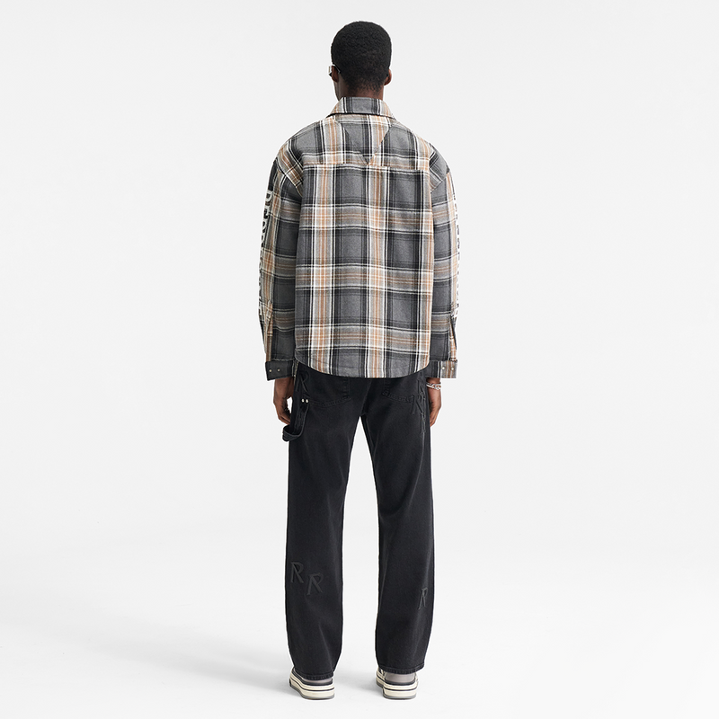 Represent Quilted Flannel Shirt Grey Check Modell Rückseite