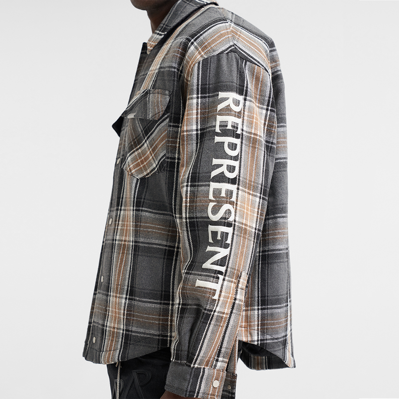 Represent Quilted Flannel Shirt Grey Check Modell Seite