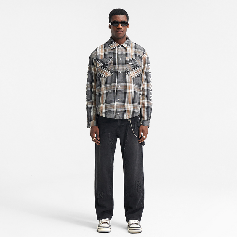 Represent Quilted Flannel Shirt Grey Check Modell