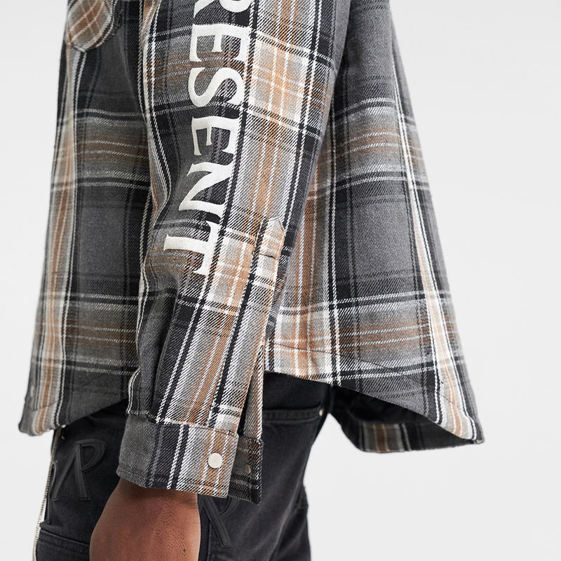 Represent Quilted Flannel Shirt Grey Check Nahaufnahme Seite