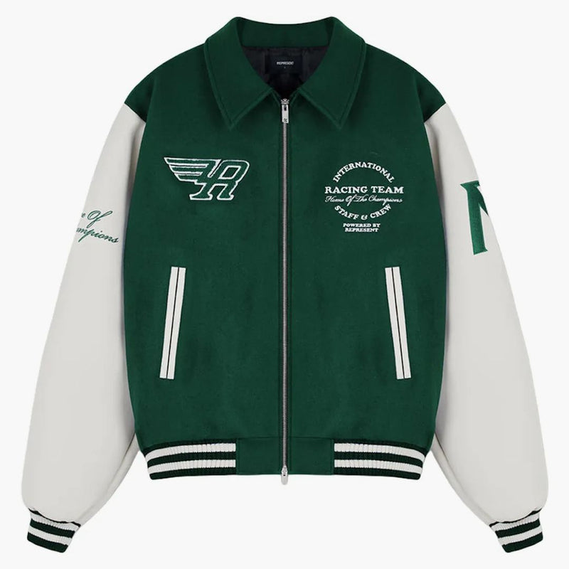 Rappresenta il team di corse varsity giacca da corsa verde