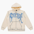 Revenge Contrast Embroidered Zip Hoodie Cream/Blue