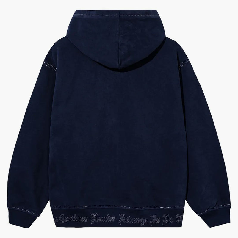 Revenge Contrast Stitch Embroidered Zip Hoodie Navy/silver