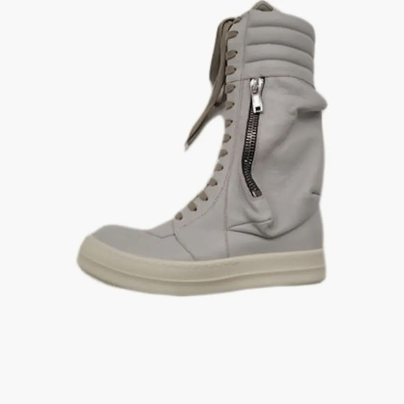 Rick Owens Cargo Basket Leather Boots Oyster Milk