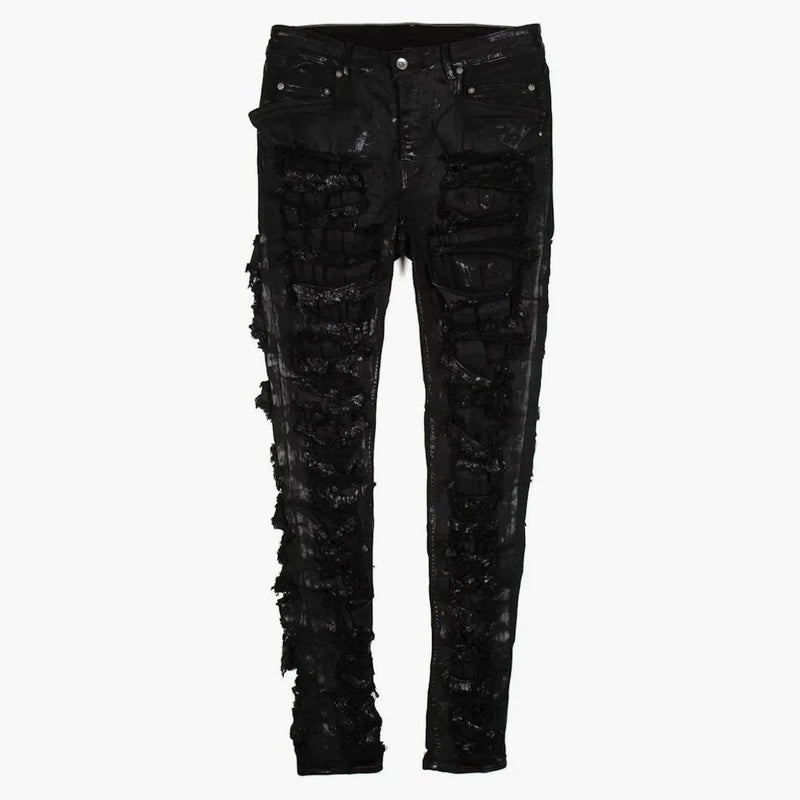Rick Owens Drkshdw Tyrone cortado Jeans cubiertos de lámina de aluminio negro
