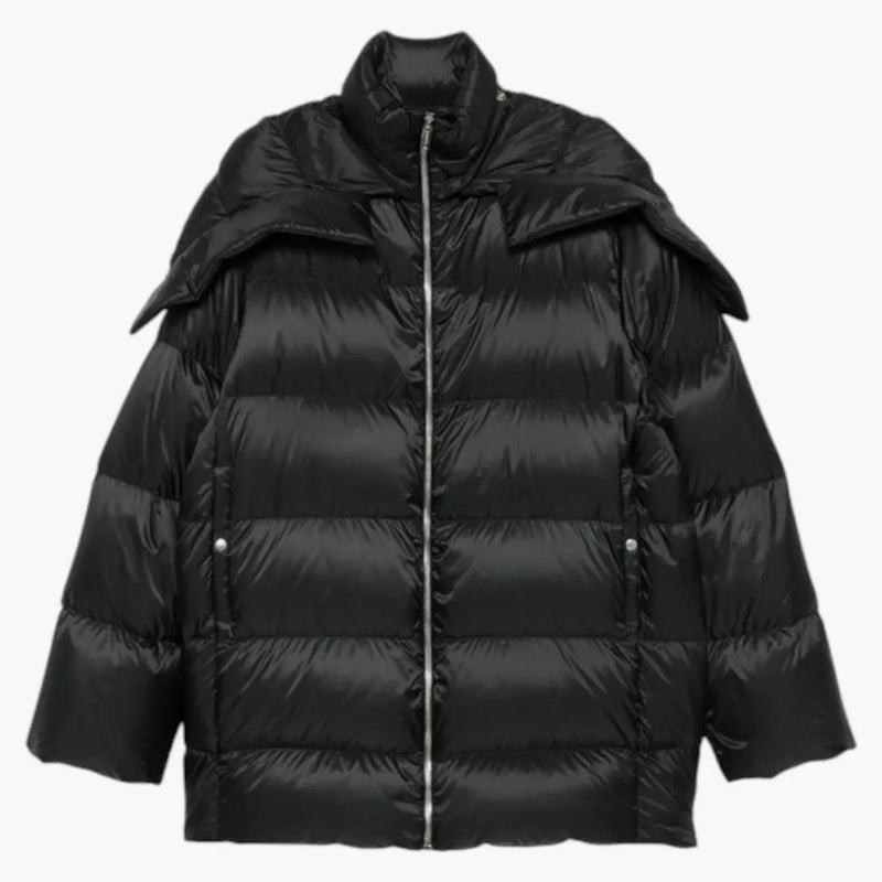 Rick Owens x Moncler tkany z kapturem cyklopowy płaszcz czarny