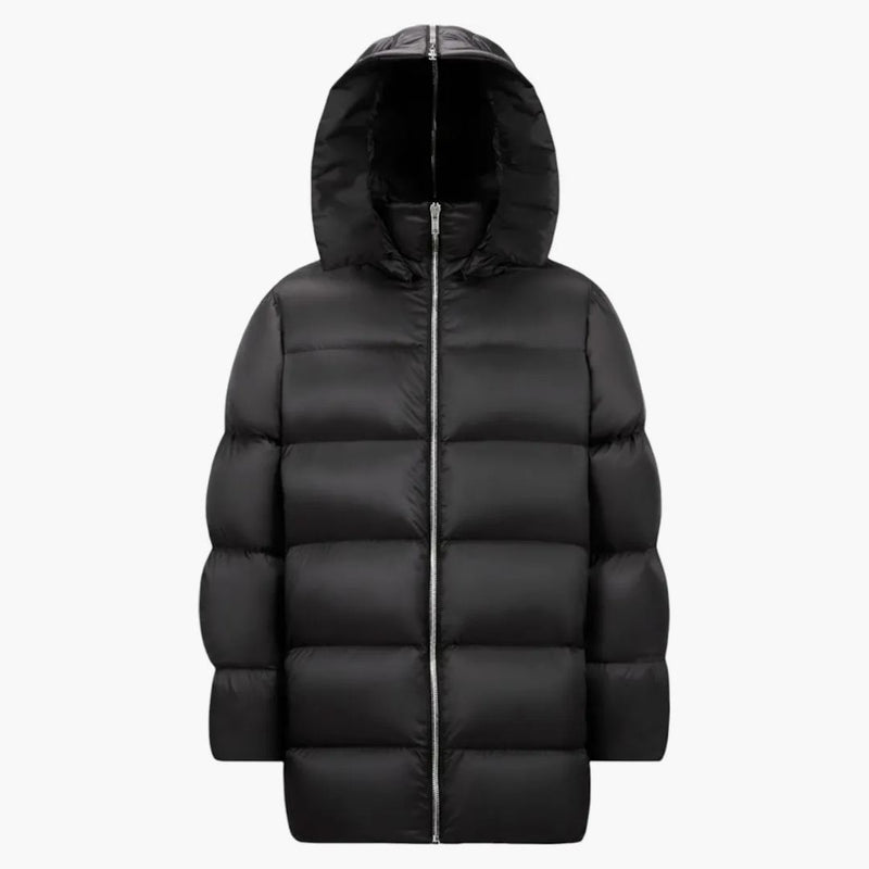 Rick Owens x Moncler tkany z kapturem cyklopowy płaszcz czarny