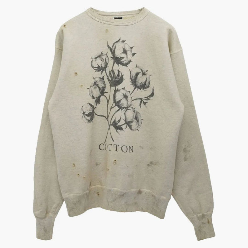 Saint mxxxxxx x lágrimas de mezclilla de algodón sudadera con cuello redacción de algodón gris