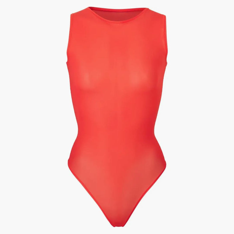 Skims Jelly Sheer Crew Neck Bodysuit Poppy
