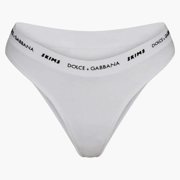 Skims X Dolce&gabbana Cotton Jersey Cheeky Tanga Snow