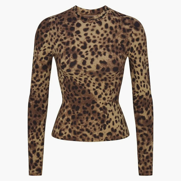 Skims X Dolce&gabbana Cotton Jersey Long Sleeve T-shirt Leopard