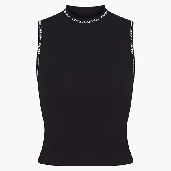 Skims X Dolce&gabbana Cotton Jersey Mock Neck Tank Onyx