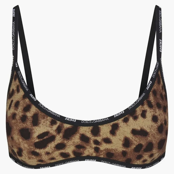Skims X Dolce&gabbana Cotton Rib Scoop Bralette Leopard