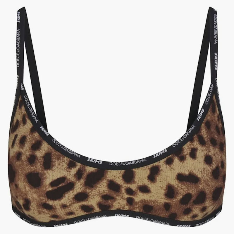 Skims X Dolce&gabbana Cotton Rib Scoop Bralette Leopard