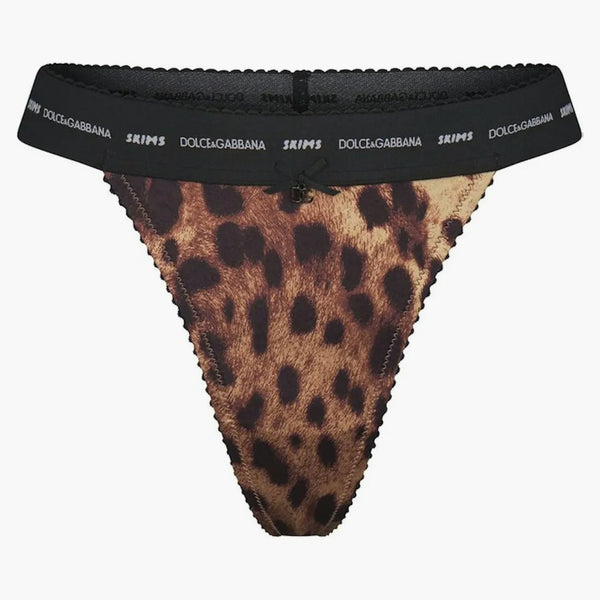 Skims X Dolce&gabbana Stretch Satin Thong Leopard