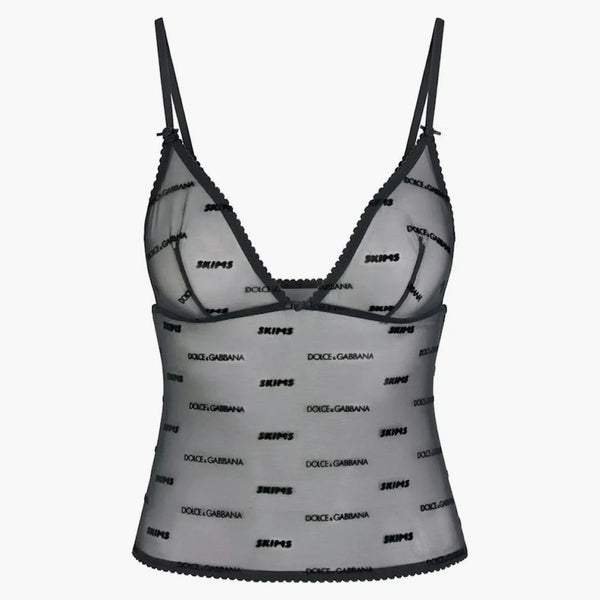 Skims X Dolce&gabbana Ultra Fine Mesh Logo Cami Onyx