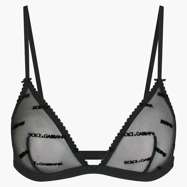 Skims X Dolce&gabbana Ultra Fine Mesh Logo Triangle Bralette Onyx