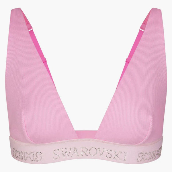 Skims X Swarovski Cotton Rib Plunge Bralette Bubble Gum