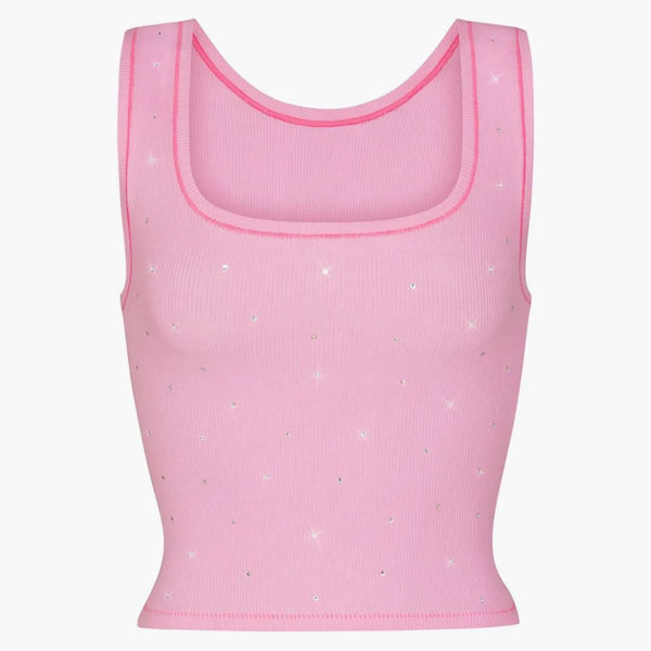 Skims X Swarovski Cotton Rib Tank Bubble Gum