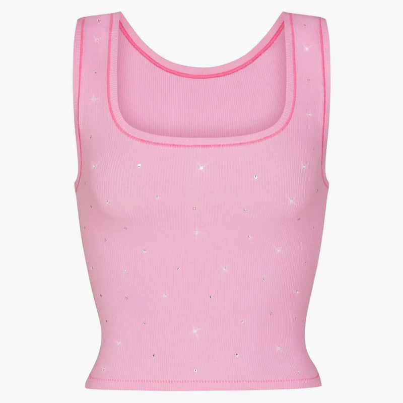 Skims X Swarovski Cotton Rib Tank Bubble Gum
