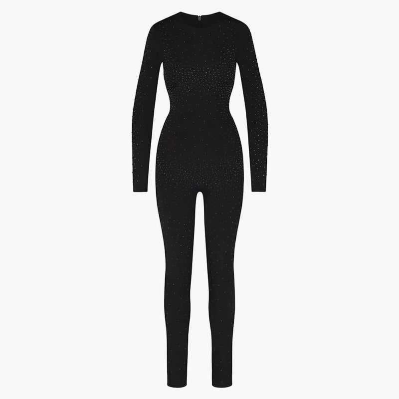 Skims X Swarovski Jelly Sheer Long Sleeve Catsuit Onyx