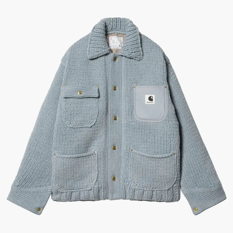 Sacai x carhartt wip maglia giacca michigan azzurra