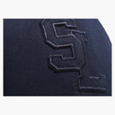 Saint Laurent Canvas och Raffia Baseball Cap Navy Blue/Taupe
