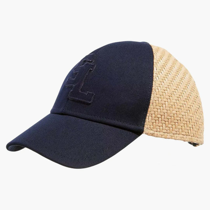 Saint Laurent Canvas e Rafia Baseball Cap Navy Blue/Taupe