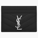 Saint Laurent Card Case Matelasse Grain de Poudre Silver-Tone Black