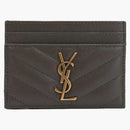 Saint Laurent Card Case Monogram Grain de Poudre Pebble Gray